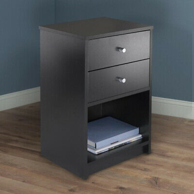 Nightstand Bedside End Table /2 Drawer Storage Shelf Bedroom Furniture Black