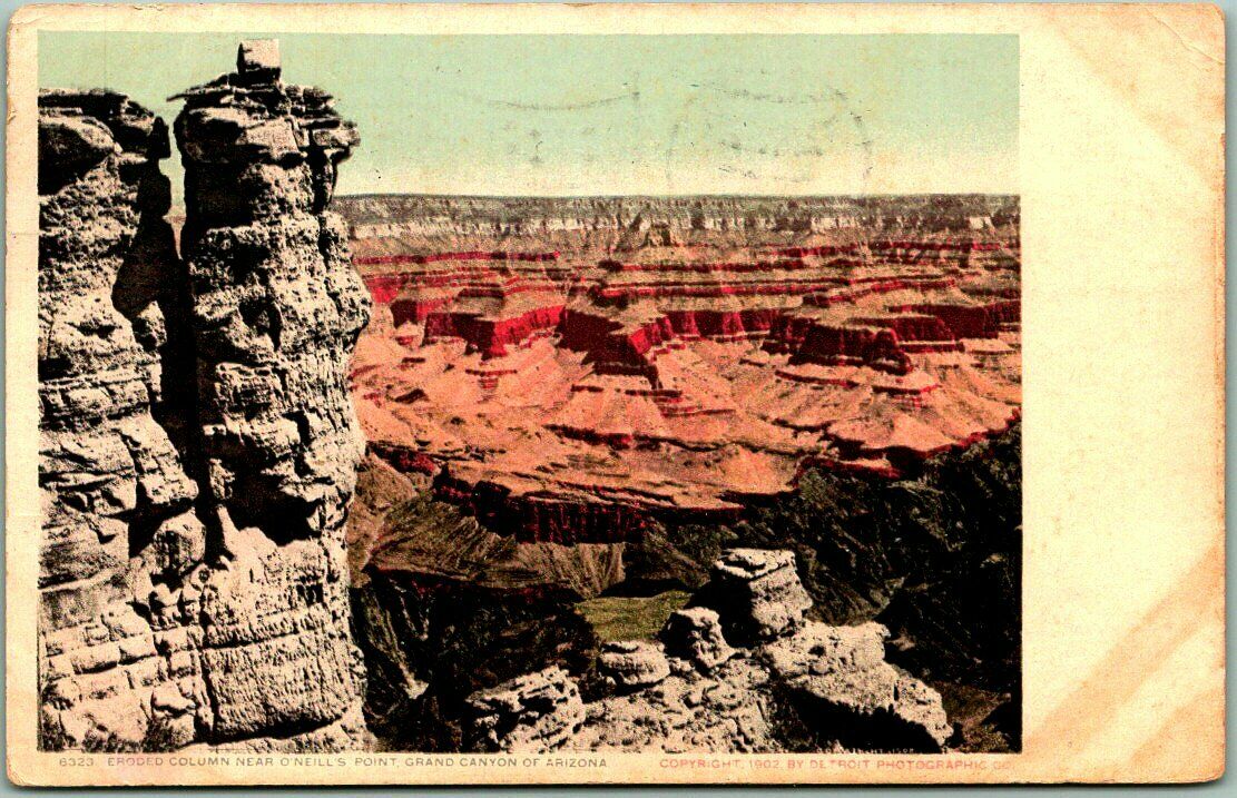 1908 Grand Canyon Postcard "eroded Column Near O'neill's Point" Detroit Pub 6323