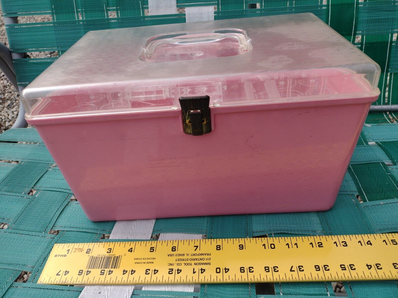 Vintage Wilson Wil-hold Pink Plastic/clear Sewing Basket Craft Box W/ 2 Trays