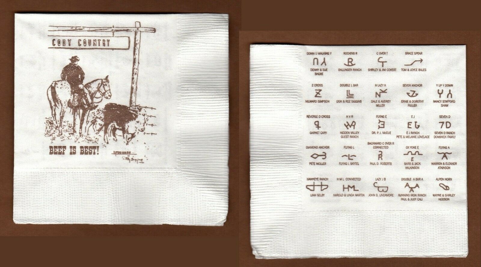 Ranch Cattle Brand Symbols Napkins Cody Country Beef Is Best Vintage Retro Cow