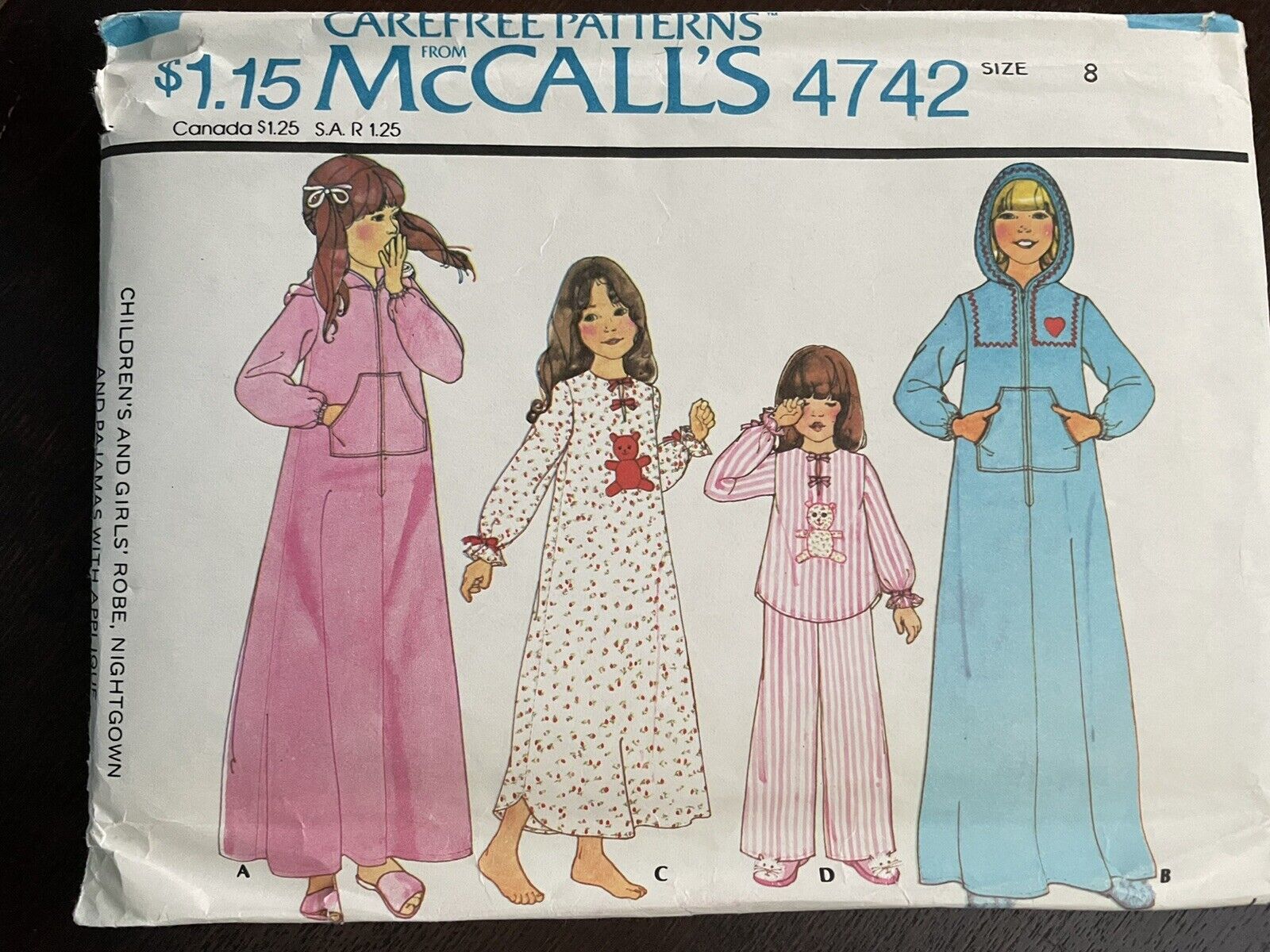 Mccall's Sewing Pattern 4742 Girls Robe, Pjs, Night Gown Sz 8 Cut 1975