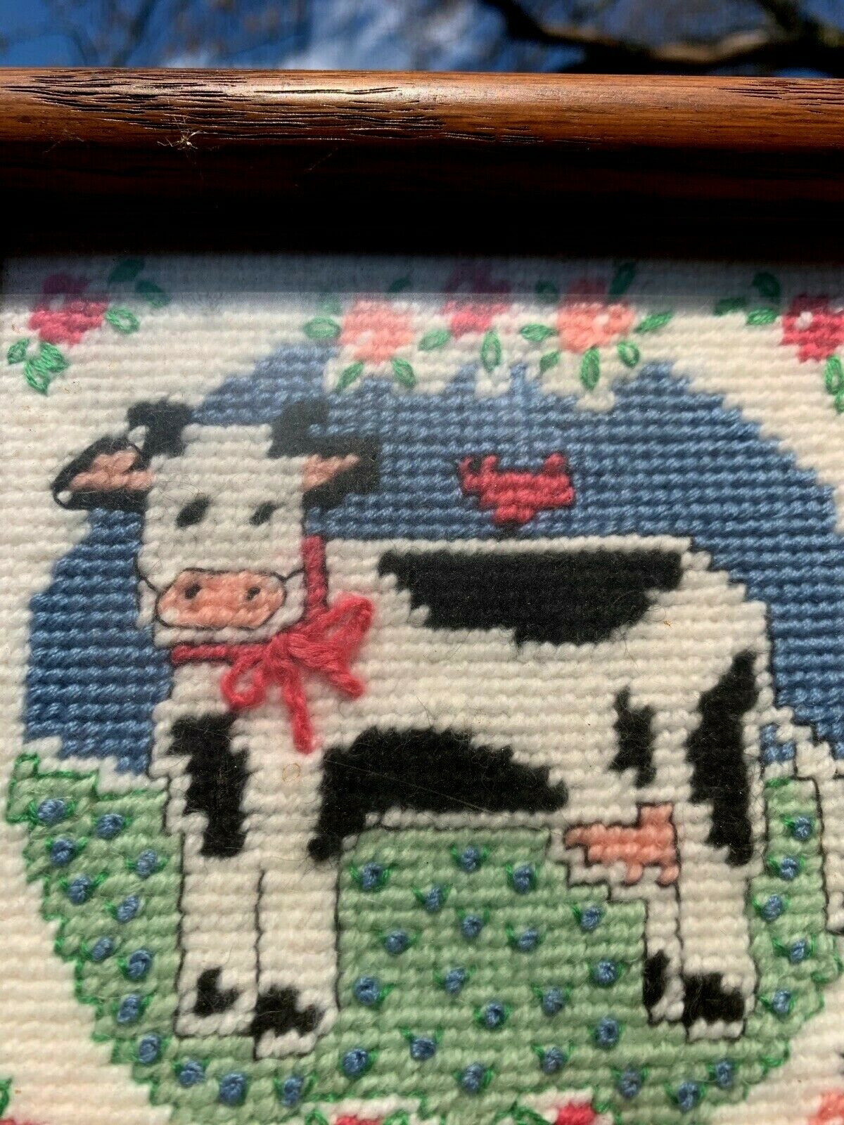 Vintage Cow With Udder Holstein Cross Stitch Embroidery Framed Art 6/6 ❤️sj8j