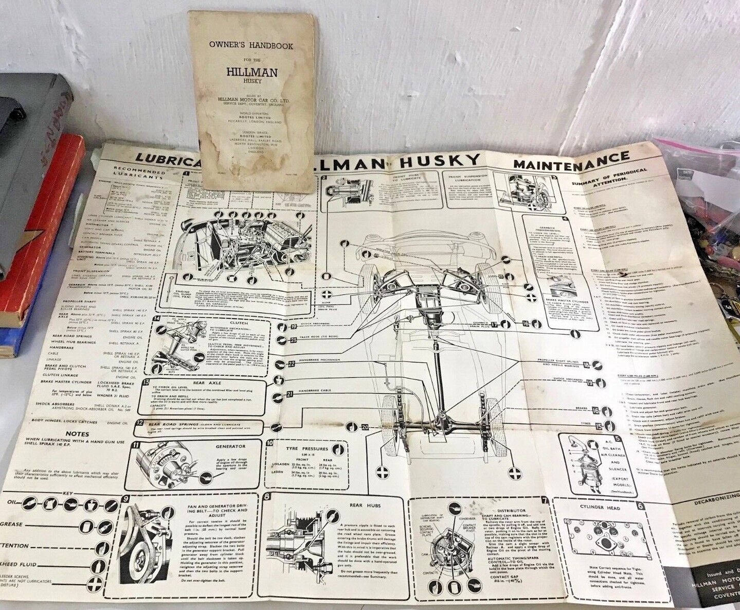 Hillman 1955 Owner's Handbook For Husky Plus The Lubrication Chart  Car