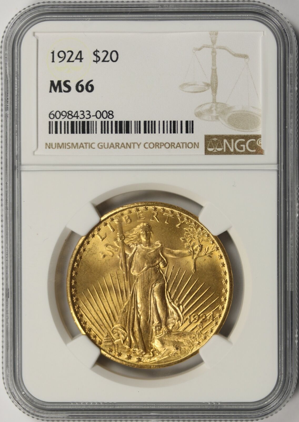 1924 Saint Gaudens Gold $20 Double Eagle Ngc Ms66