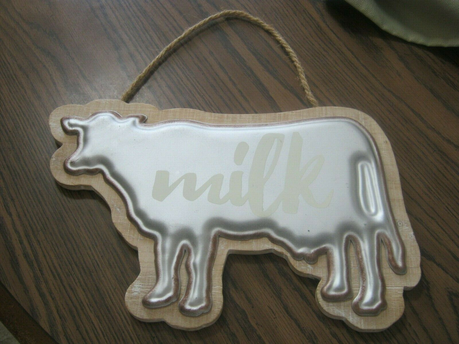 Vintage Metal & Wood Cow, Milk, Sign, Shabby Cottage Country Farmhouse Barn Chic