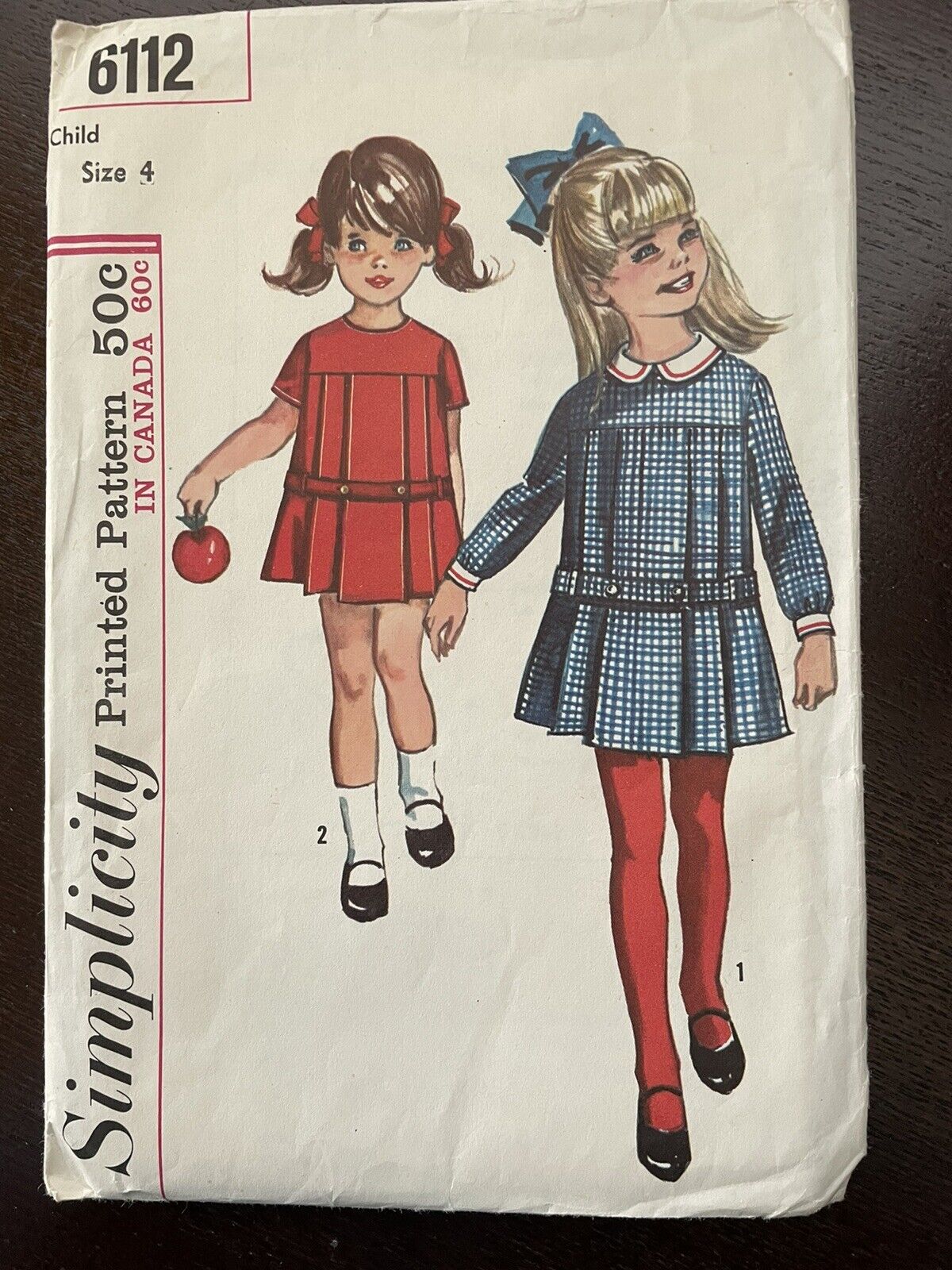 Vintage Simplicity Sewing Patterns 6112 Girls Dress Size 4 Child Cut