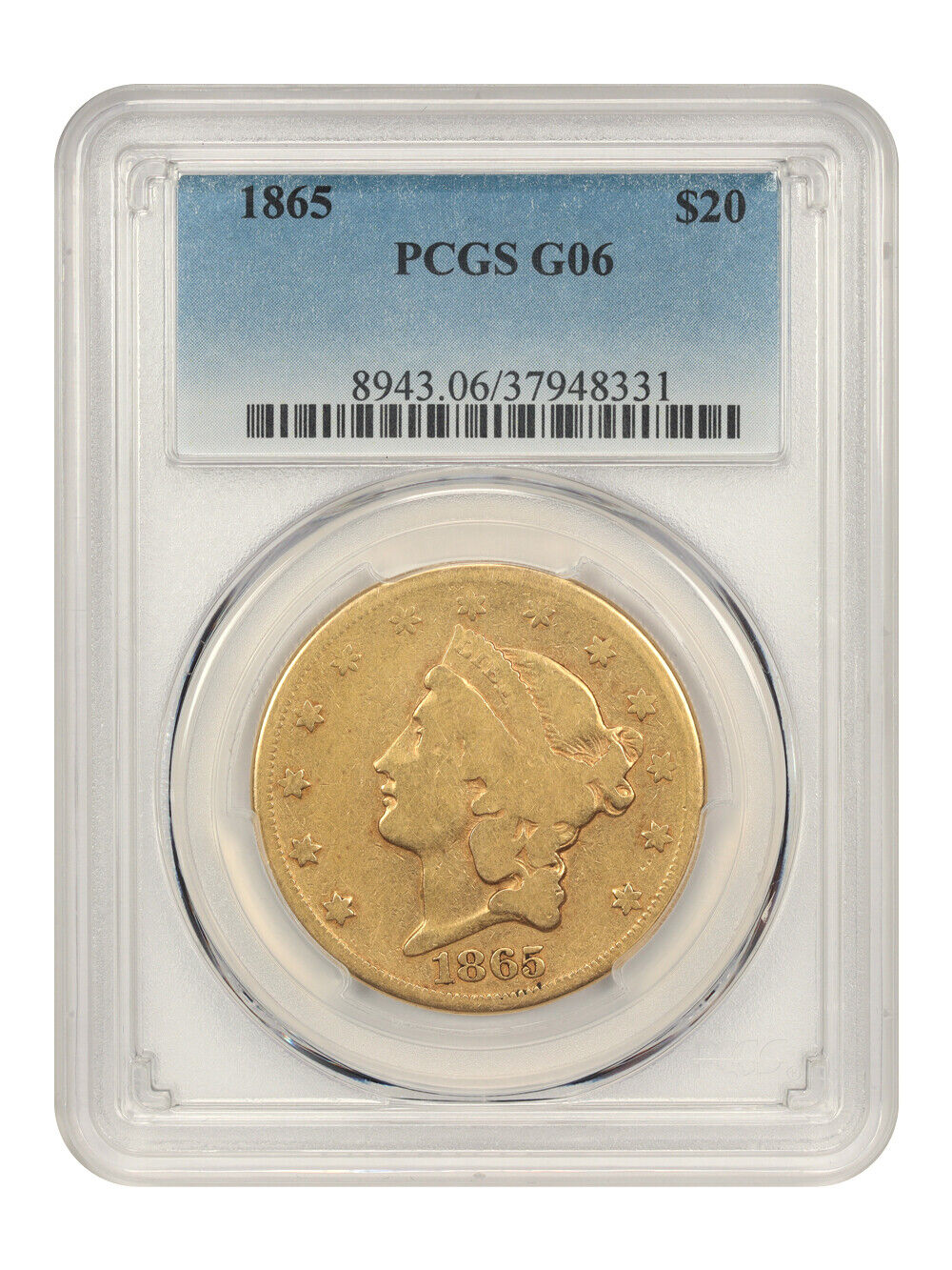 1865 $20 Pcgs Good-06 - Lowest Graded - Liberty Double Eagle - Gold Coin