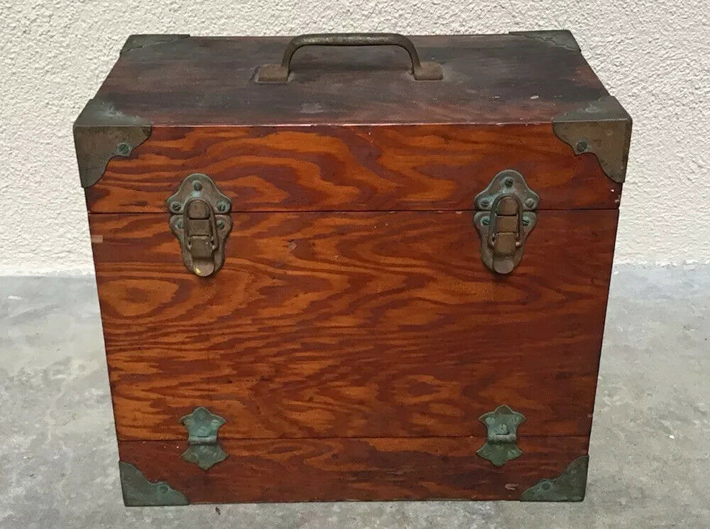 Vintage Antique Wood Fishing Tackle Tool Box Saltwater Primitive Wooden Chest