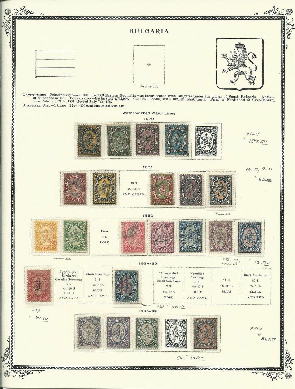 Bulgaria Collection 1879-1940 On 20 Scott Vintage Pages, Scv $528