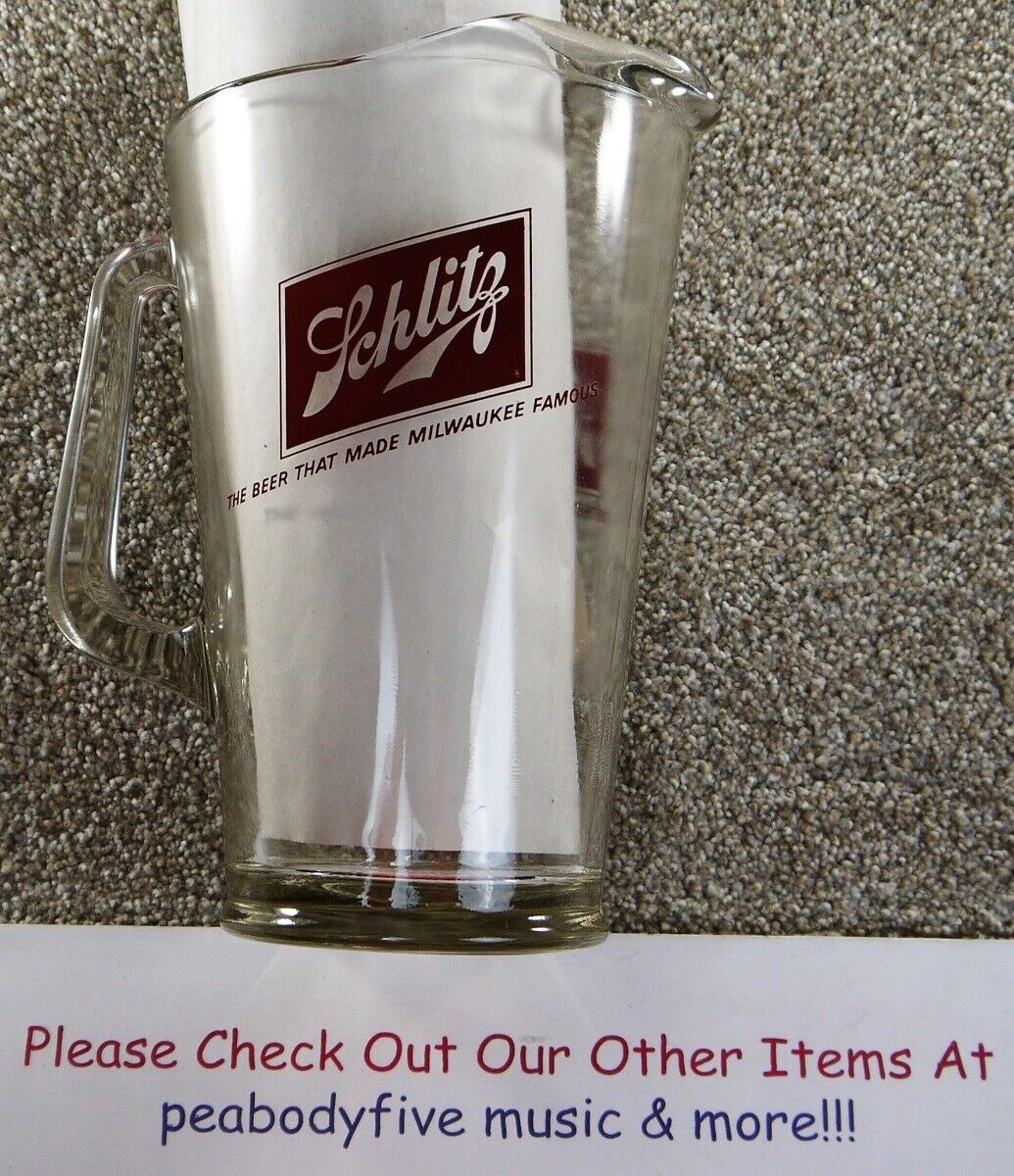 Vintage Schlitz - The Beer That Made Milwaukee Famous Logo - Heavy Glass Pitcher