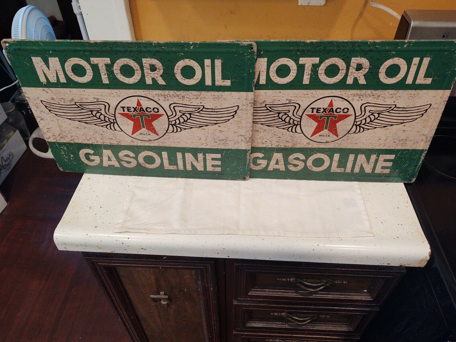 Retro Texaco Metal Motor Oil Sign Set Lot Of 2 17" X 12"