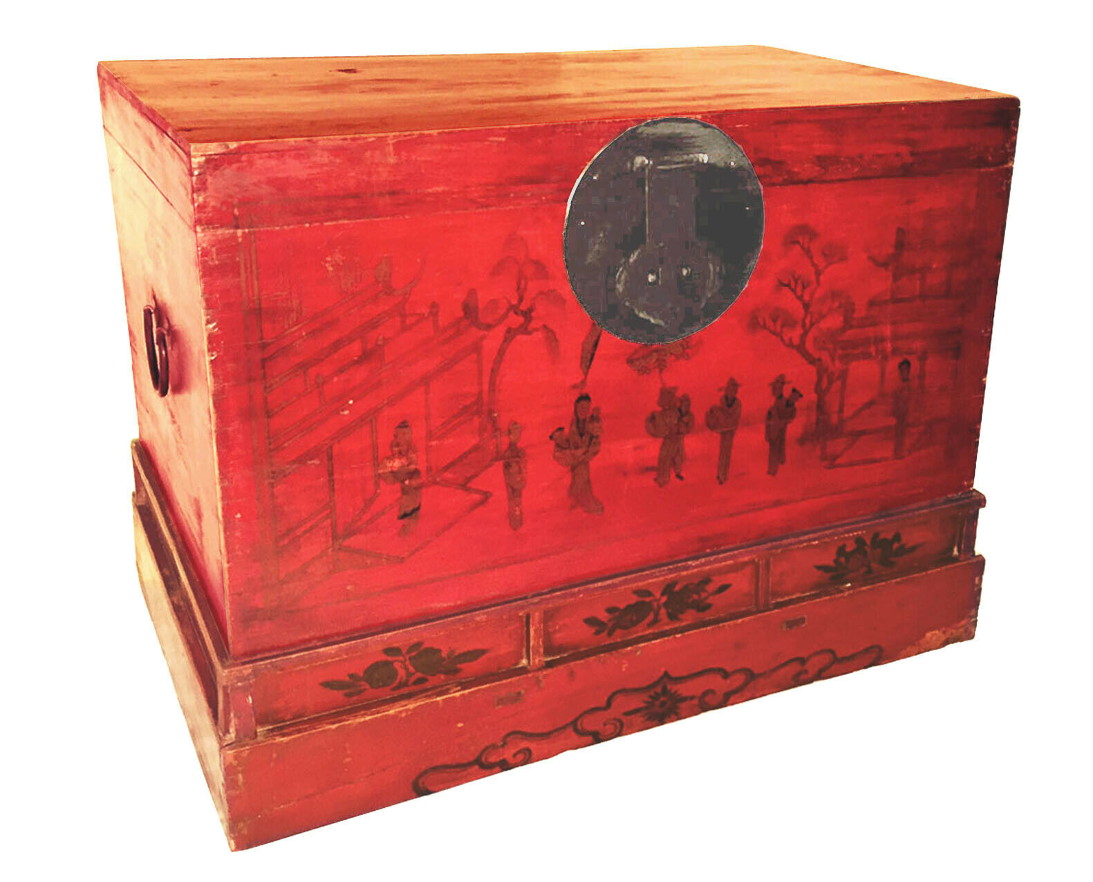 Antique Chinese Hand Painted  Red Trunk (2789), Circa 1800-1849