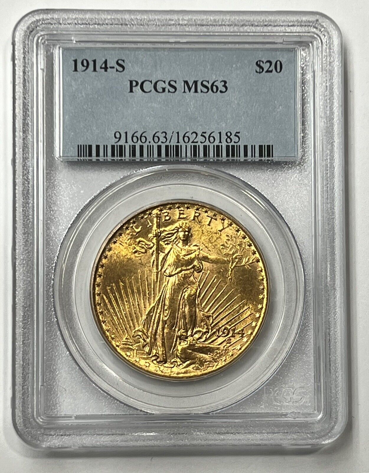 1914-s $20 Saint Gaudens Pre-33 Gold Double Eagle Pcgs Ms63 Flashy Yellow Gold