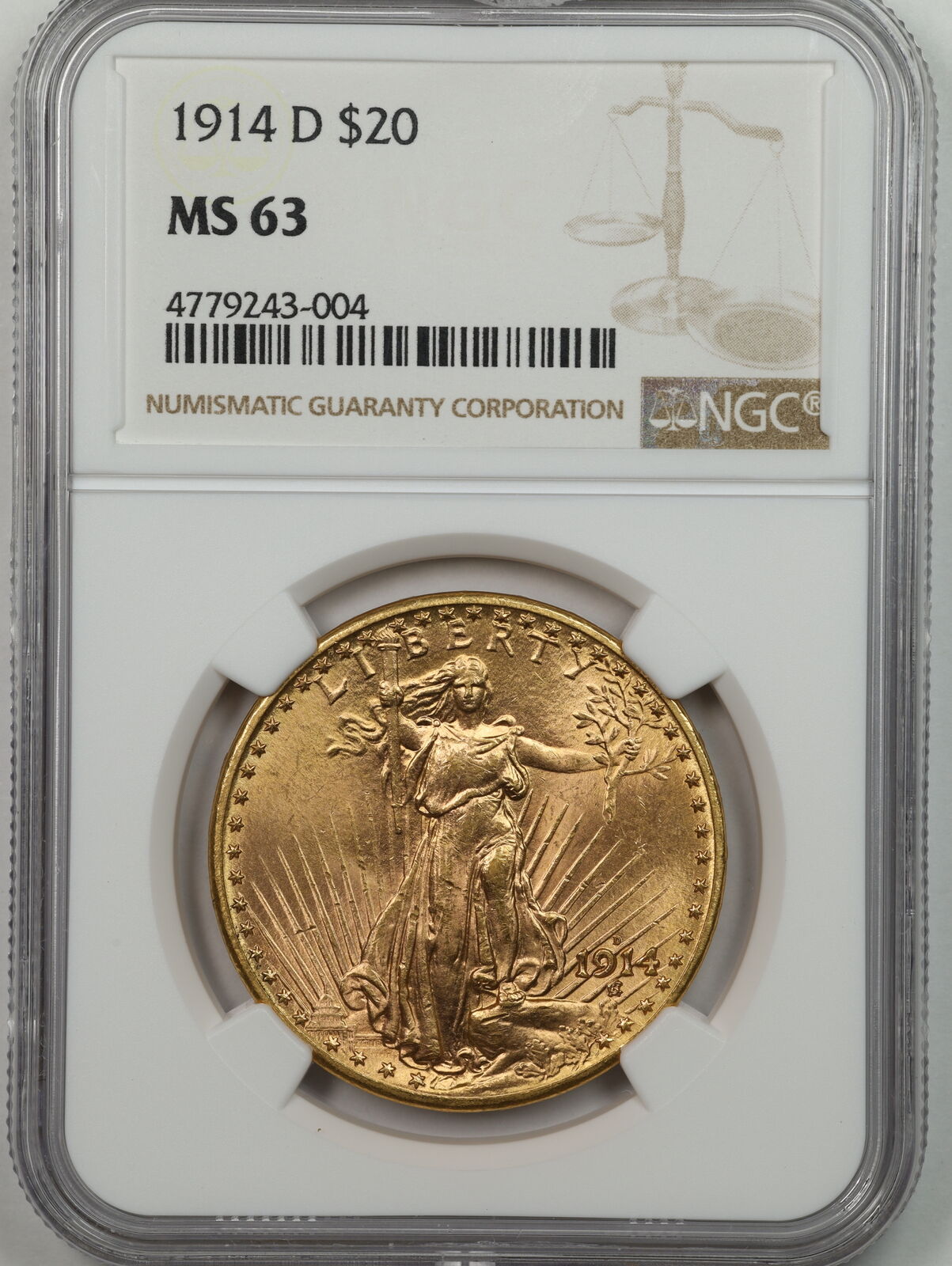 1914-d $20 Saint-gaudens Gold Double Eagle Ms63 Ngc 4779243-004