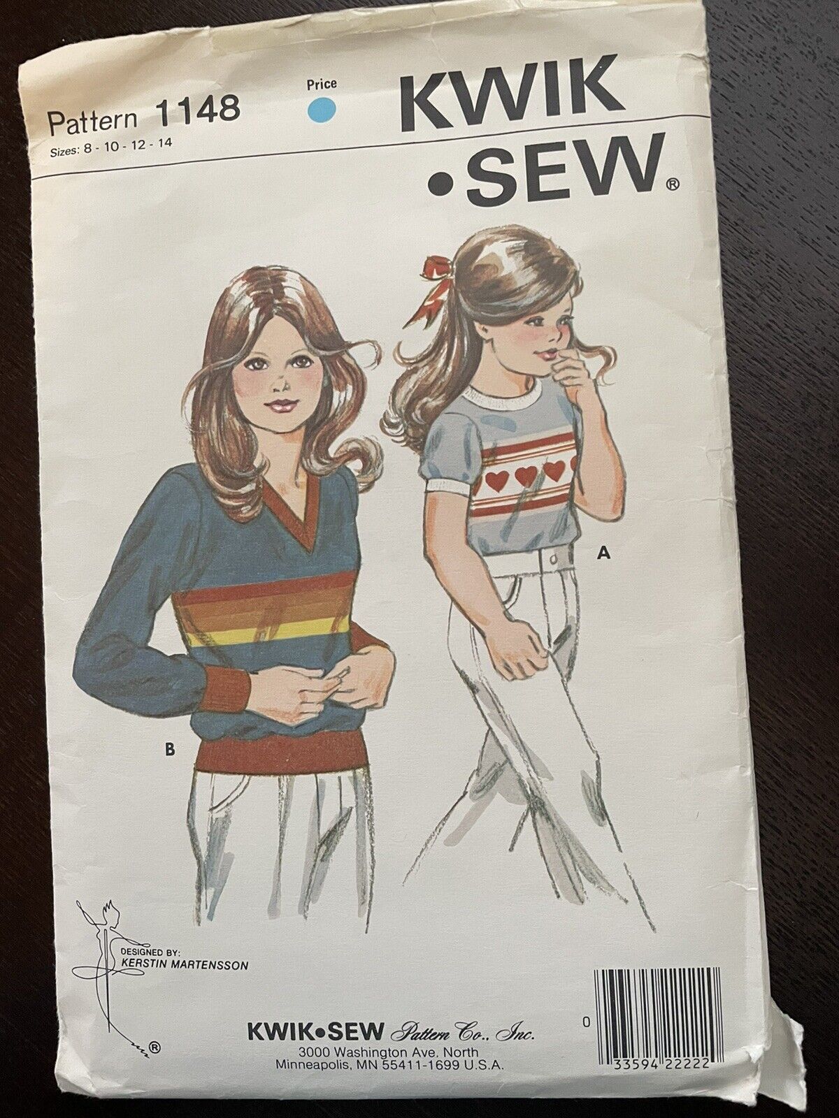 Kwik Sew Pattern 1148 Girls Shirts Pullover Knits Size 8-10-12-14 Cut