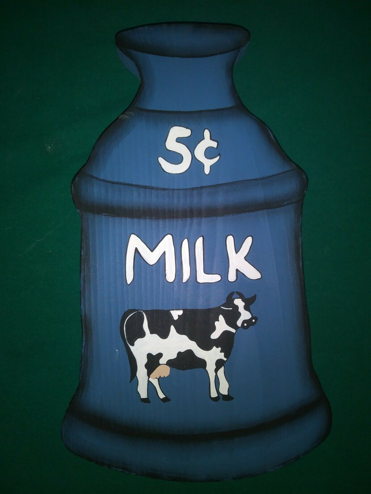 Vintage - Hanging Wood Handmade Plaque - Milk - Cow Theme - Royal Blue Color