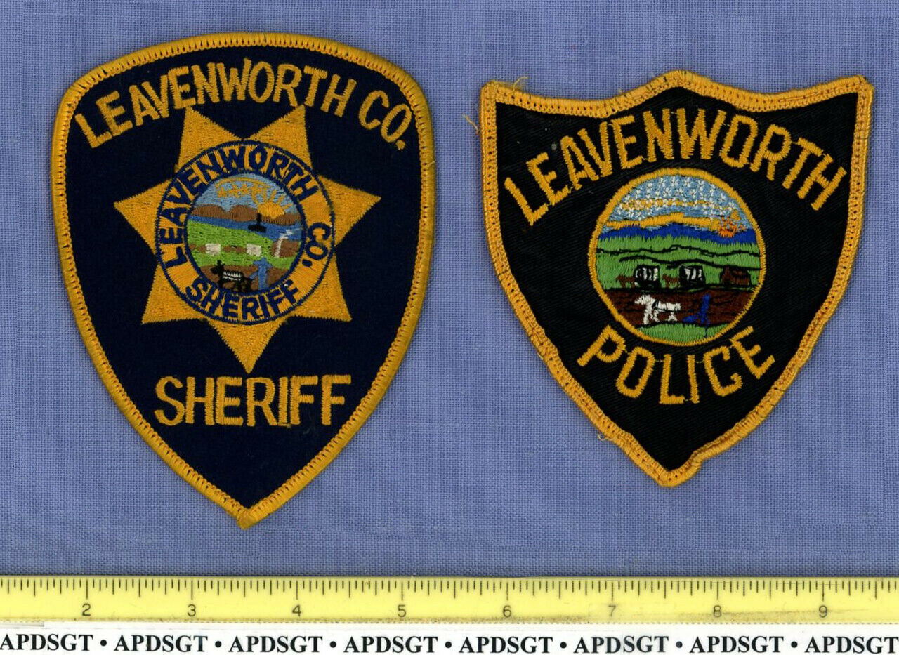 Leavenworth Police + County Sheriff (2 Patches Old Vintage) Kansas Police Patch