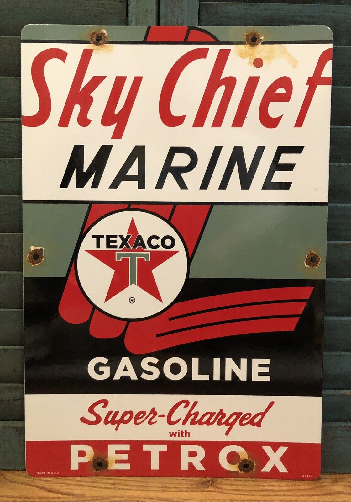 Vintage 1962 Dated Texaco Sky Chief Marine Gasoline 18" Porcelain Gas Oil Sign