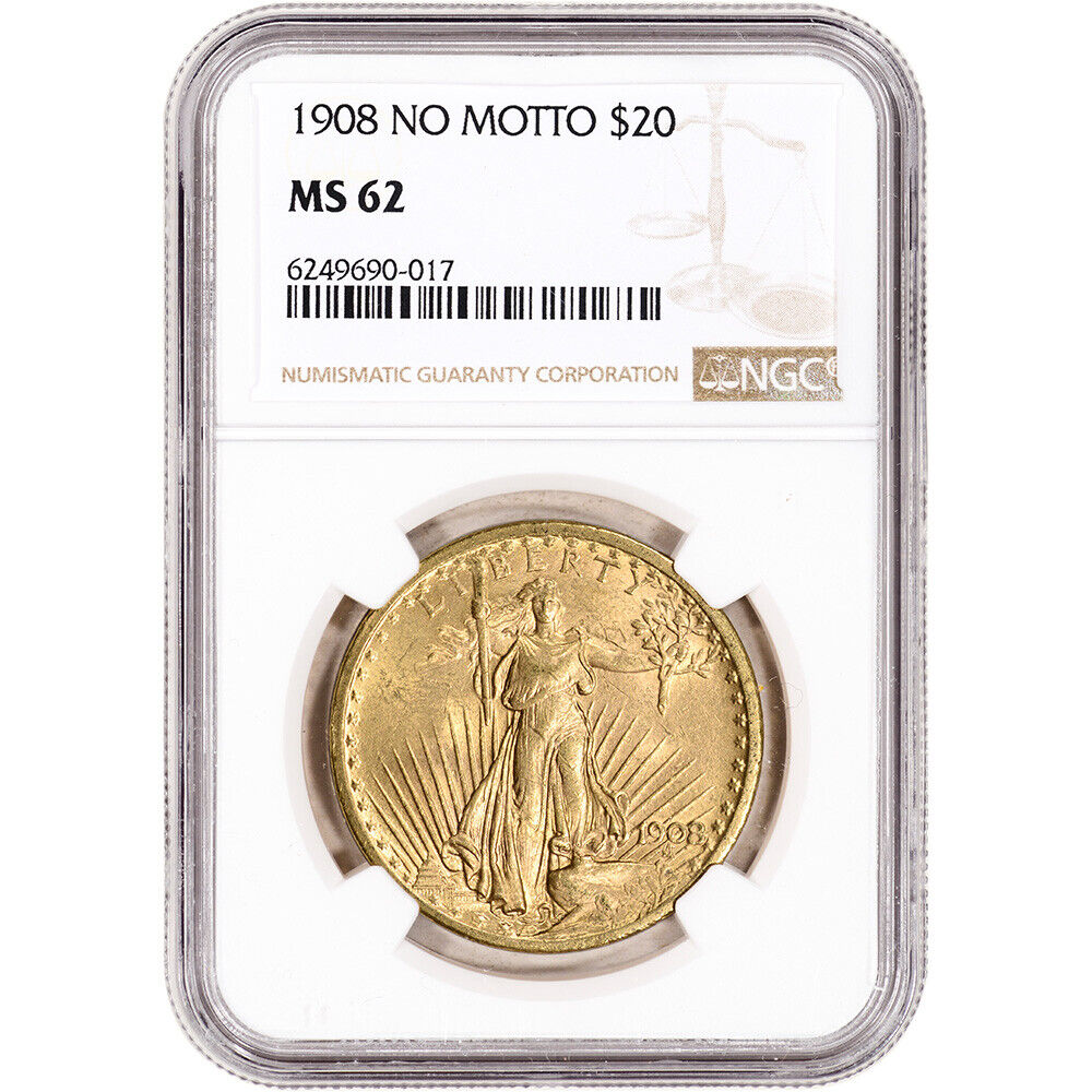 Us Gold $20 Saint-gaudens Double Eagle - Ngc Ms62 - 1908 No Motto