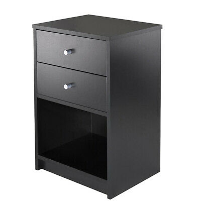 2 Drawers Nightstand Storage Wood End Table Bedside Organizer Modern Black